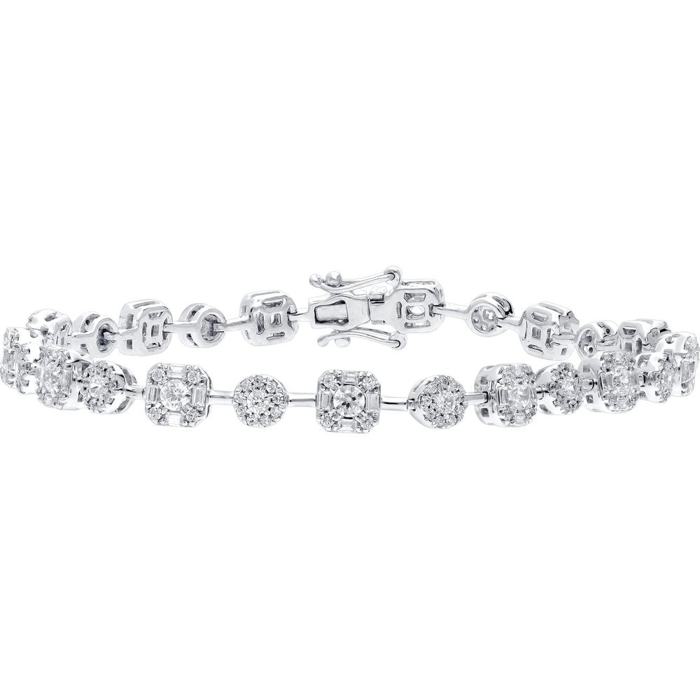 14K White Gold Bracelet with Alternating Round and Cushion Halo Set Diamonds - 2.84 Carat Total Diamond Weight by Auriventus