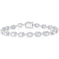 14K White Gold Bracelet with Halo-Set Emerald Cut Diamonds and Milgrain Details - 5.67 Carat Total Diamond Weight by Auriventus