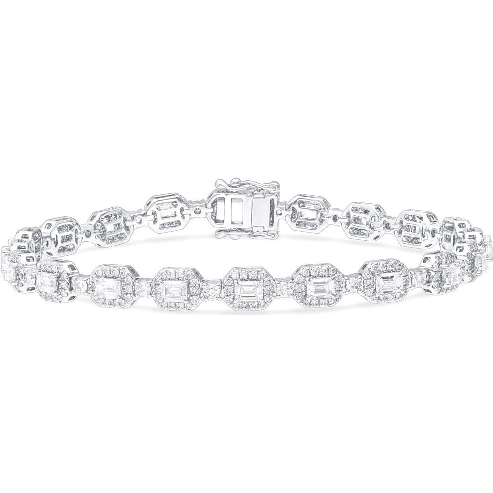 14K White Gold Bracelet with Halo-Set Emerald Cut Diamonds and Milgrain Details - 5.67 Carat Total Diamond Weight by Auriventus
