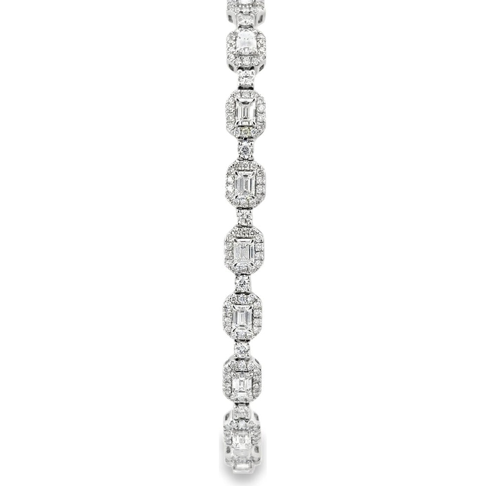 14K White Gold Bracelet with Halo-Set Emerald Cut Diamonds and Milgrain Details - 5.67 Carat Total Diamond Weight by Auriventus