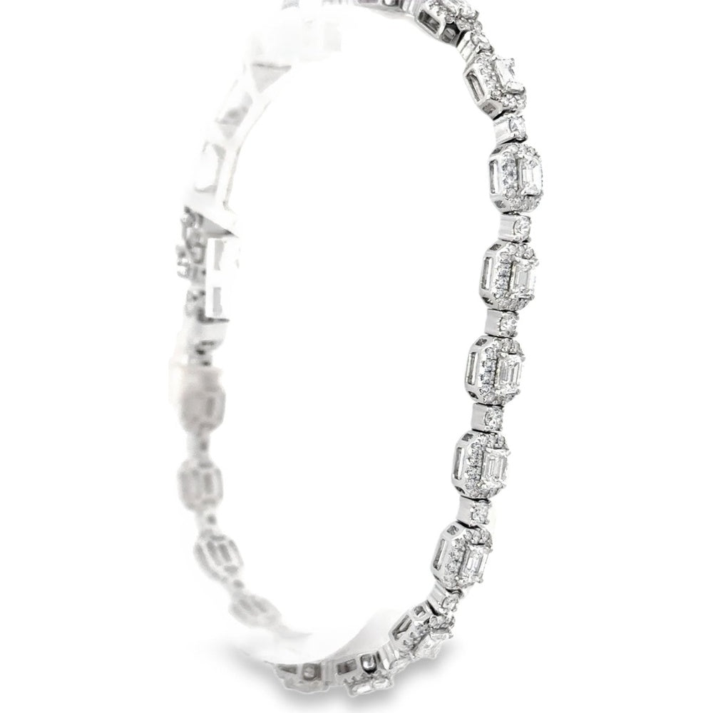 14K White Gold Bracelet with Halo-Set Emerald Cut Diamonds and Milgrain Details - 5.67 Carat Total Diamond Weight by Auriventus
