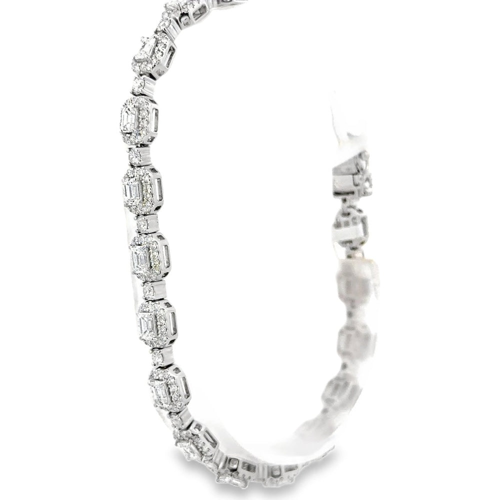 14K White Gold Bracelet with Halo-Set Emerald Cut Diamonds and Milgrain Details - 5.67 Carat Total Diamond Weight by Auriventus