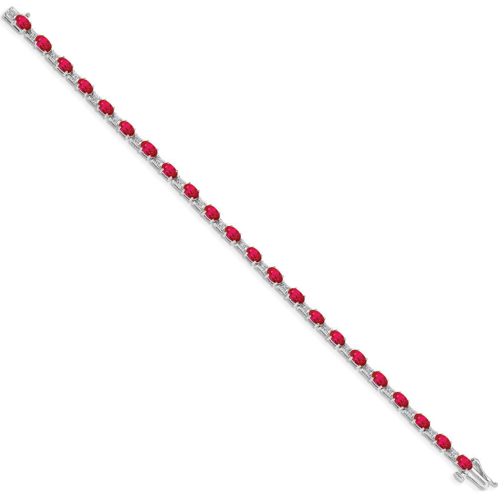 14K White Gold Bracelet with Oval Ruby and Round Diamond - 0.32 Carats Total Ruby Weight, 0.004 Carats Total Diamond Weight by Monteluci Fine Jewelry