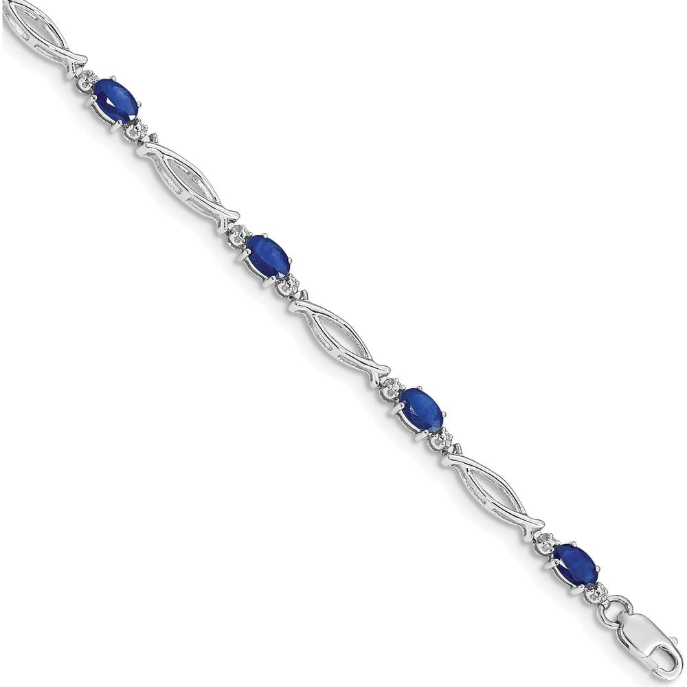 14K White Gold Bracelet with Oval Sapphires and Round Diamonds - 0.30 Carats Sapphire, 0.01 Carats Diamond by Monteluci Fine Jewelry
