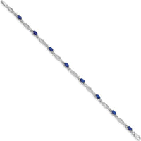 14K White Gold Bracelet with Oval Sapphires and Round Diamonds - 0.30 Carats Sapphire, 0.01 Carats Diamond by Monteluci Fine Jewelry