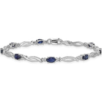 14K White Gold Bracelet with Oval Sapphires and Round Diamonds - 0.30 Carats Sapphire, 0.01 Carats Diamond by Monteluci Fine Jewelry