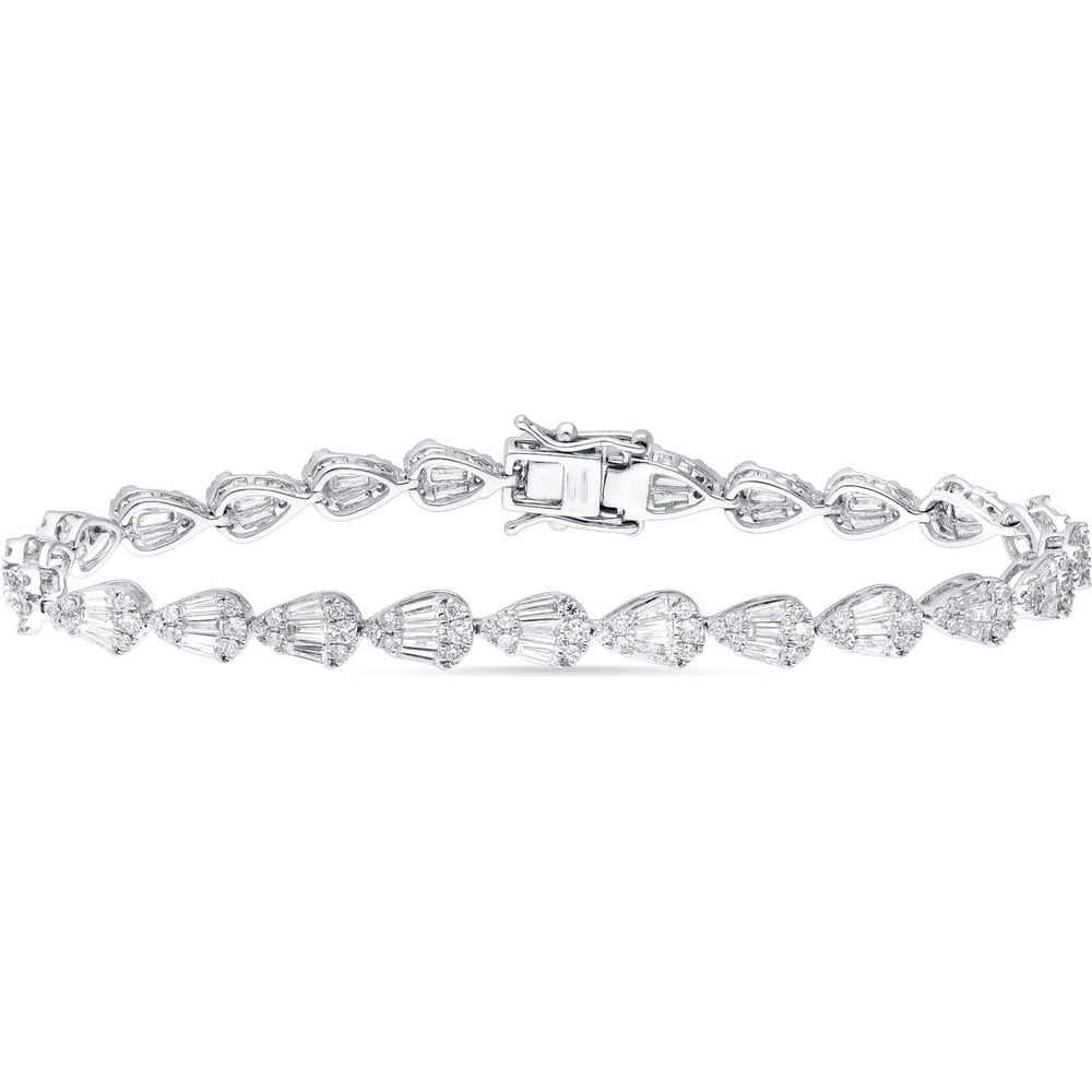 14K White Gold Bracelet with Pear-Shaped Baguette and Round Diamond Clusters - 3.66 Carat Total Diamond Weight by Auriventus