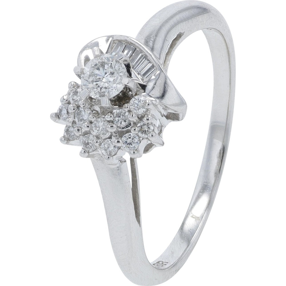 14K White Gold Bridal Ring Set with Round and Baguette Diamond Halo - 0.25 Carat Total Diamond Weight