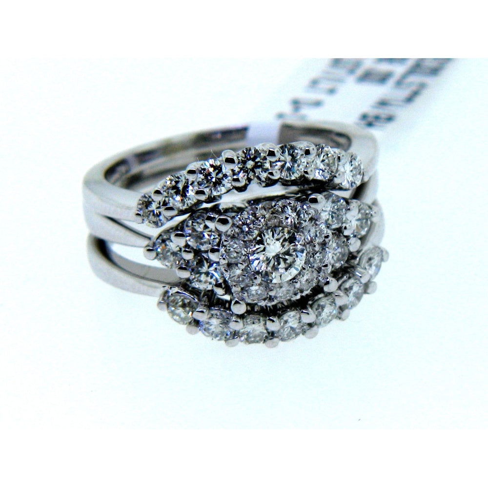 14K White Gold Bridal Set Ring with Prong-Set Round Diamonds - 1.78 Carat Total Diamond Weight by Auriventus