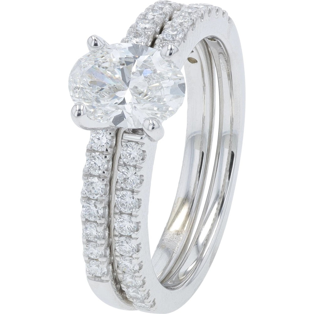 14K White Gold Bridal Set with 1.00 Carat Oval Lab-Grown Diamond and Pavé Split-Shank Band - 1.50 Carat Total Diamond Weight