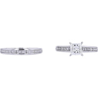 14K White Gold Bridal Set with 1.00 Carat Princess Cut Center Diamond and 0.50 Carat Channel Set Round Diamonds