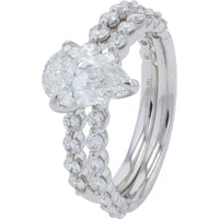14K White Gold Bridal Set with 1.25 Carat Pear Cut Lab Grown Diamond and Accented Matching Band - 2.00 Carat Total Diamond Weight