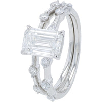14K White Gold Bridal Set with 1.50 Carat Emerald Cut Lab Grown Diamond Center and Round Diamond Accented Band - 1.86 Carat Total Diamond Weight