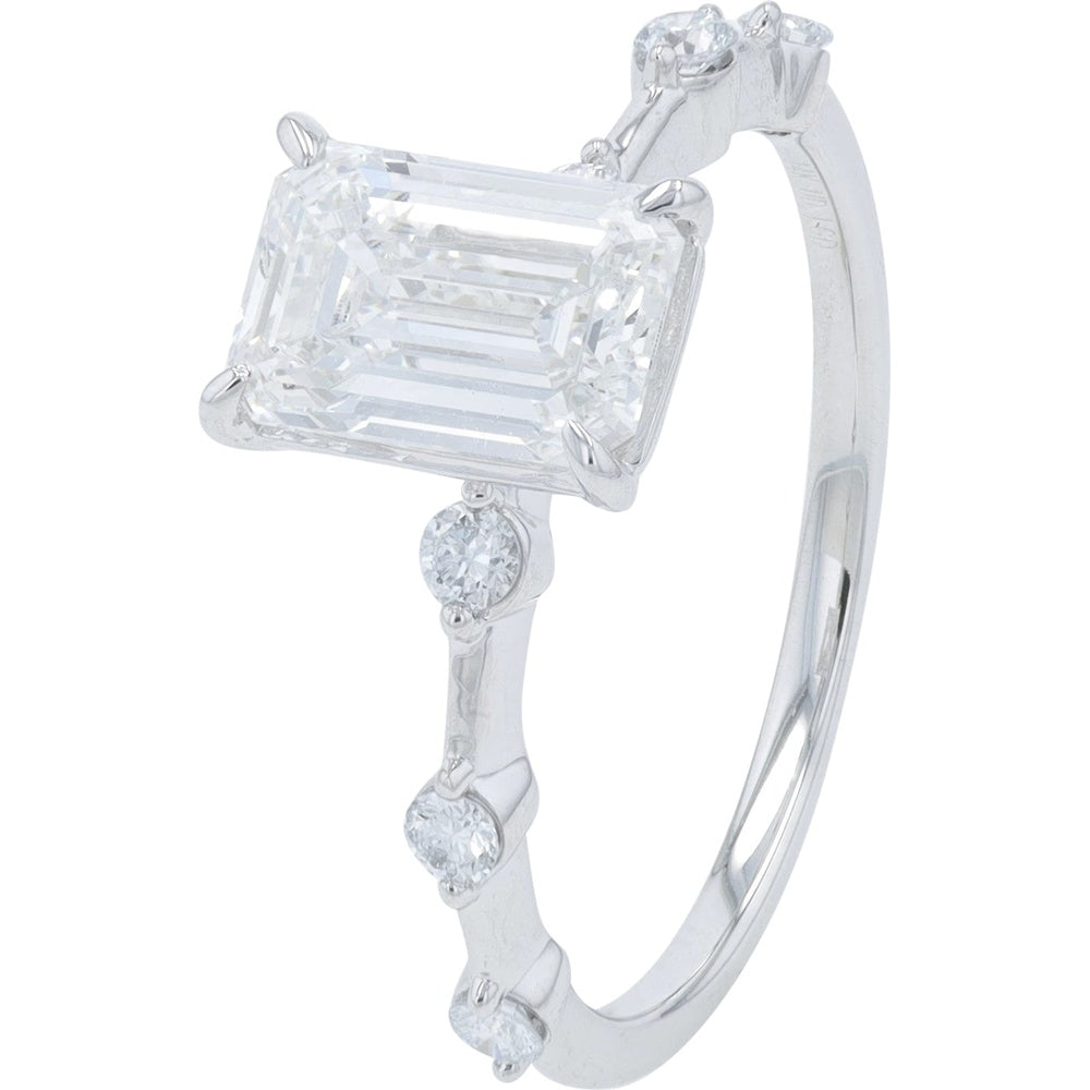 14K White Gold Bridal Set with 1.50 Carat Emerald Cut Lab Grown Diamond Center and Round Diamond Accented Band - 1.86 Carat Total Diamond Weight