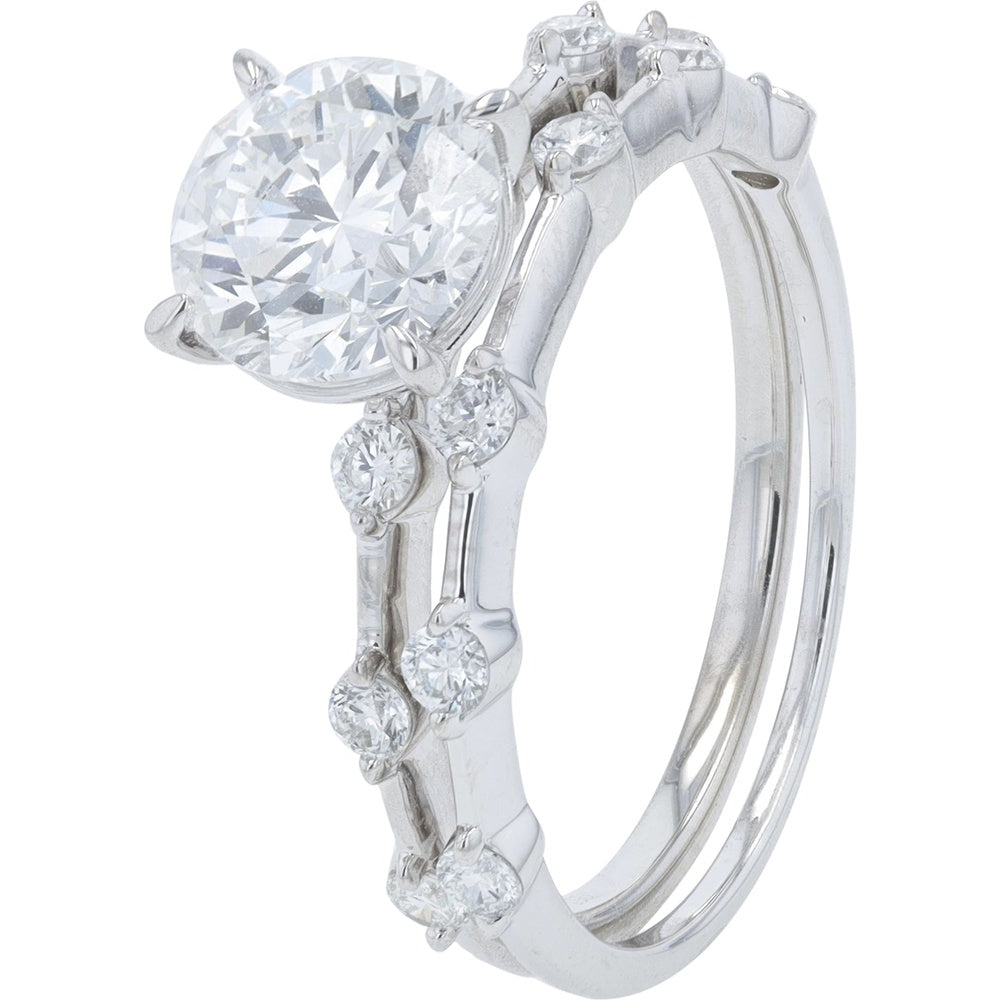14K White Gold Bridal Set with 1.50 Carat Round Lab Grown Diamond and Accent Stones - 1.86 Carat Total Diamond Weight