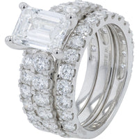 14K White Gold Bridal Set with 2.00 Carat Emerald Cut Lab Grown Diamond and 5.00 Carat Total Diamond Weight