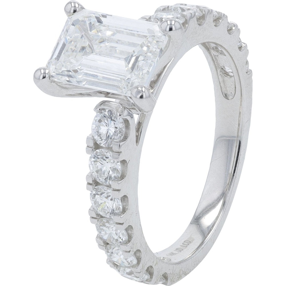 14K White Gold Bridal Set with 2.00 Carat Emerald Cut Lab Grown Diamond and 5.00 Carat Total Diamond Weight