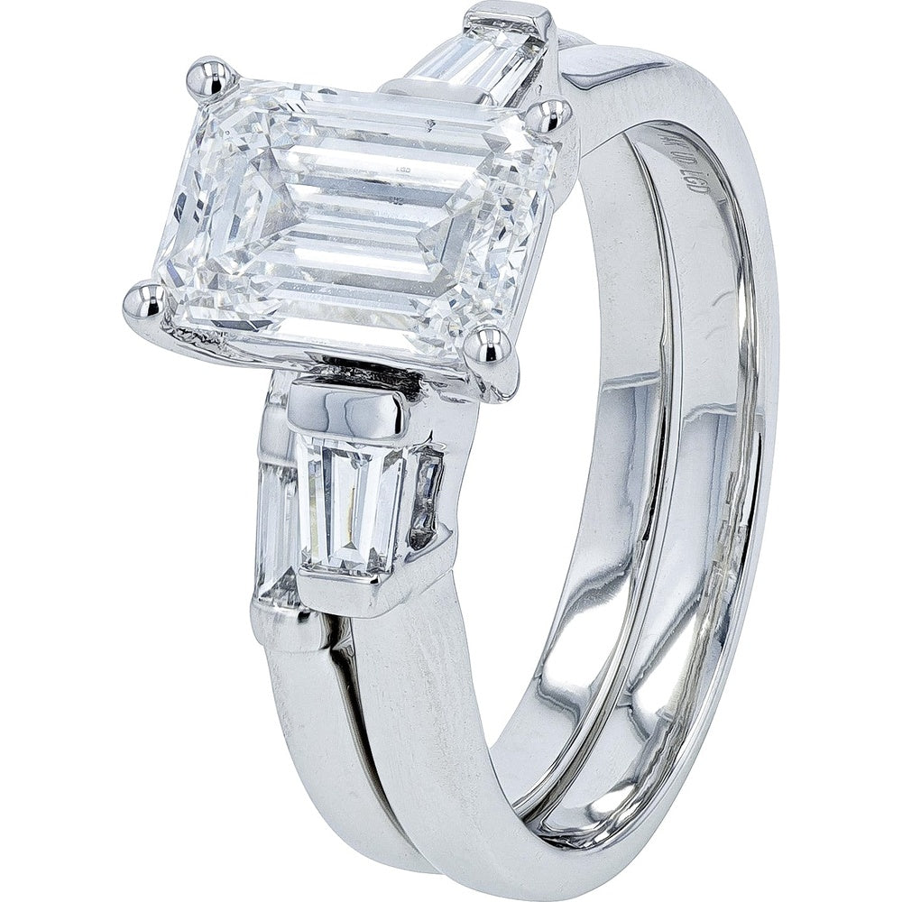 14K White Gold Bridal Set with 2.00 Carat Emerald Cut Lab Grown Diamond and Matching Band - 2.50 Carat Total Diamond Weight