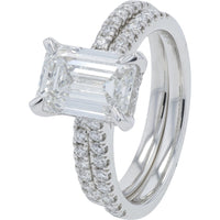 14K White Gold Bridal Set with 2.50 Carat Emerald Cut Lab Grown Diamond and 0.50 Carat Round Diamond Accents - 3.00 Carat Total Diamond Weight
