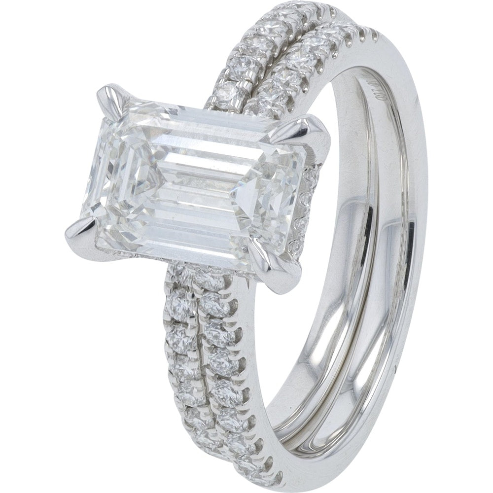 14K White Gold Bridal Set with 2.50 Carat Emerald Cut Lab Grown Diamond and 0.50 Carat Round Diamond Accents - 3.00 Carat Total Diamond Weight