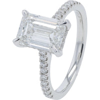 14K White Gold Bridal Set with 2.50 Carat Emerald Cut Lab Grown Diamond and 0.50 Carat Round Diamond Accents - 3.00 Carat Total Diamond Weight