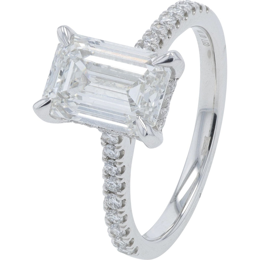 14K White Gold Bridal Set with 2.50 Carat Emerald Cut Lab Grown Diamond and 0.50 Carat Round Diamond Accents - 3.00 Carat Total Diamond Weight
