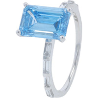 14K White Gold Bridal Set with 3.00 Carat Lab Grown Blue Emerald Cut Diamond and 0.50 Carat Baguette Diamond Accents - 3.50 Carat Total Diamond Weight