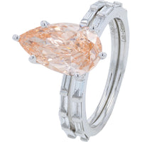14K White Gold Bridal Set with 3.00 Carat Light Pink Pear Cut Lab Grown Diamond and Baguette Accents - 3.50 Carat Total Diamond Weight