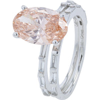 14K White Gold Bridal Set with 3.00 Carat Oval Cut Light Pink Lab Grown Diamond and Baguette Accent Diamonds - 3.50 Carat Total Diamond Weight