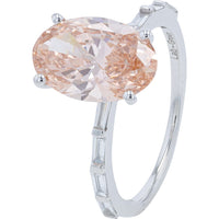 14K White Gold Bridal Set with 3.00 Carat Oval Cut Light Pink Lab Grown Diamond and Baguette Accent Diamonds - 3.50 Carat Total Diamond Weight