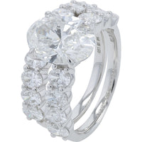 14K White Gold Bridal Set with 3.00 Carat Oval Lab Grown Diamond and Accent Stones - 5.16 Carat Total Diamond Weight