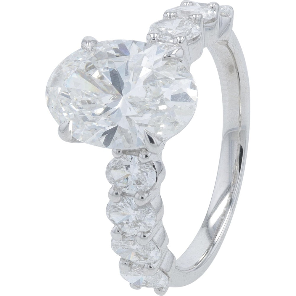14K White Gold Bridal Set with 3.00 Carat Oval Lab Grown Diamond and Accent Stones - 5.16 Carat Total Diamond Weight
