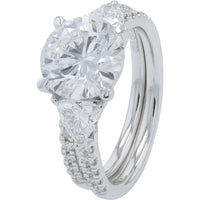 14K White Gold Bridal Set with 3.01 Carat Round Lab Grown Diamond and Trillion Cut Side Stones - 4.25 Carat Total Diamond Weight