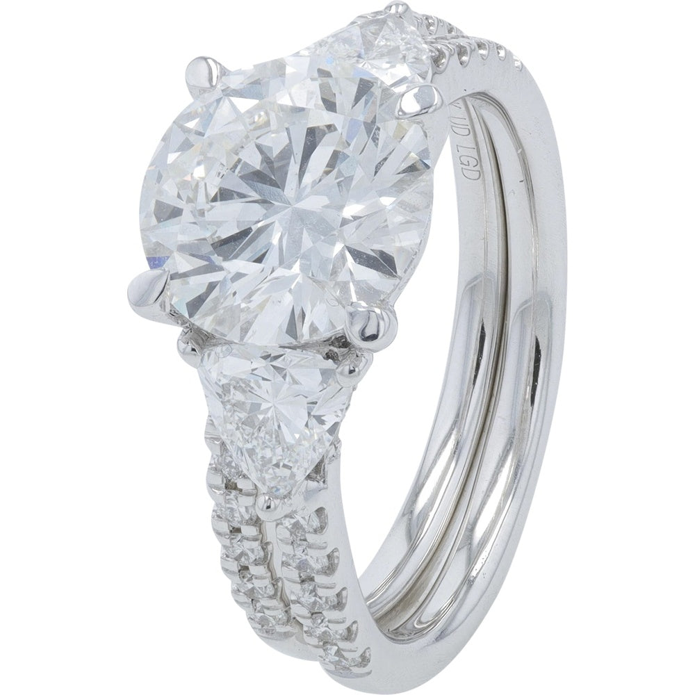 14K White Gold Bridal Set with 3.01 Carat Round Lab Grown Diamond and Trillion Cut Side Stones - 4.25 Carat Total Diamond Weight
