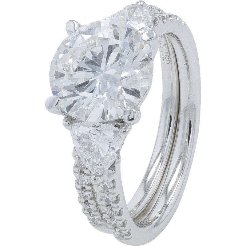 14K White Gold Bridal Set with 3.01 Carat Round Lab Grown Diamond and Trillion Cut Side Stones - 4.25 Carat Total Diamond Weight
