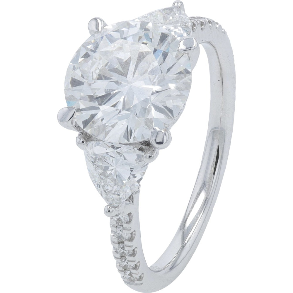 14K White Gold Bridal Set with 3.01 Carat Round Lab Grown Diamond and Trillion Cut Side Stones - 4.25 Carat Total Diamond Weight