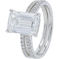 14K White Gold Bridal Set with 4.00 Carat Emerald-Cut Lab Grown Diamond and 0.50 Carat Accent Diamonds - 4.50 Carat Total Diamond Weight