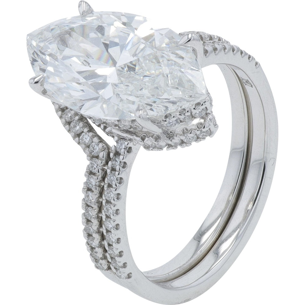 14K White Gold Bridal Set with 4.00 Carat Marquise Cut Lab Grown Diamond and Pavé Accents - 4.50 Carat Total Diamond Weight