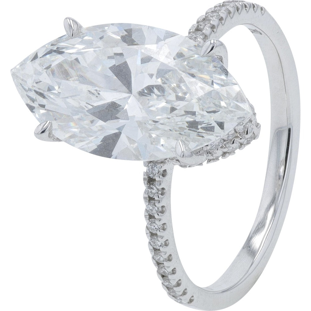 14K White Gold Bridal Set with 4.00 Carat Marquise Cut Lab Grown Diamond and Pavé Accents - 4.50 Carat Total Diamond Weight