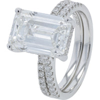 14K White Gold Bridal Set with 5.00 Carat Emerald Cut Lab Grown Diamond and Pavé Accents - 5.60 Carat Total Diamond Weight