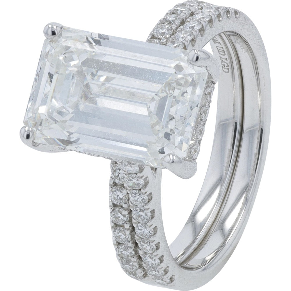 14K White Gold Bridal Set with 5.00 Carat Emerald Cut Lab Grown Diamond and Pavé Accents - 5.60 Carat Total Diamond Weight