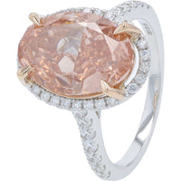 14K White Gold Bridal Set with 5.25 Carat Oval Pink Lab-Grown Diamond and Pavé Halo - 6.25 Carat Total Diamond Weight