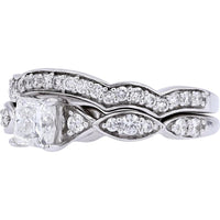 14K White Gold Bridal Set with .75 Carat Princess Cut Center Diamond and Pavé Set Diamonds - 1.25 Carat Total Diamond Weight