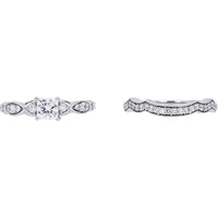 14K White Gold Bridal Set with .75 Carat Princess Cut Center Diamond and Pavé Set Diamonds - 1.25 Carat Total Diamond Weight