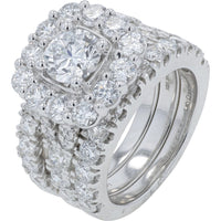 14K White Gold Bridal Set with Cushion Halo Round Lab Grown Diamonds - 5.00 Carat Total Diamond Weight