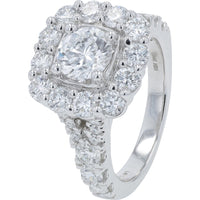 14K White Gold Bridal Set with Cushion Halo Round Lab Grown Diamonds - 5.00 Carat Total Diamond Weight