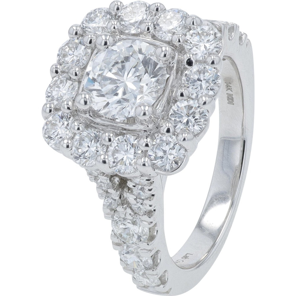 14K White Gold Bridal Set with Cushion Halo Round Lab Grown Diamonds - 5.00 Carat Total Diamond Weight