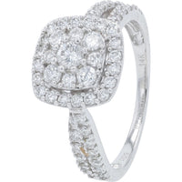 14K White Gold Bridal Set with Cushion-Shaped Double Halo and Split Shank Round Diamonds - 1.13 Carat Total Diamond Weight