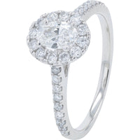14K White Gold Bridal Set with Oval Lab Grown Diamond Halo and Pave Split Shank Band - 1.00 Carat Total Diamond Weight