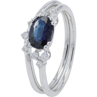 14K White Gold Bridal Set with Oval Sapphire and Diamond Accents - 1.00 Carat Sapphire and 0.13 Carat Total Diamond Weight